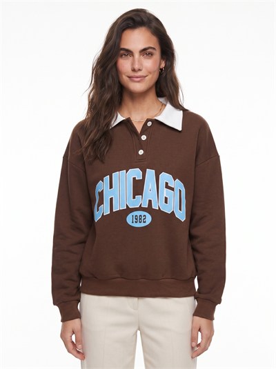 Acı Kahve Polo Yaka Sweatshirt