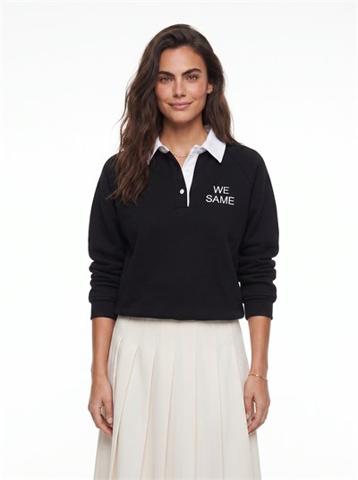 Siyah Polo Yaka Sweatshirt
