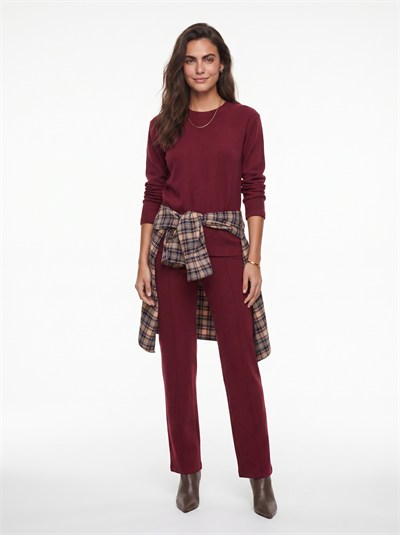 Vişne Nervürlü Selanik Pantolonlu Takım