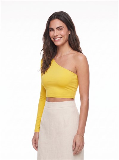 Sarı Tek Omuz Crop Bluz