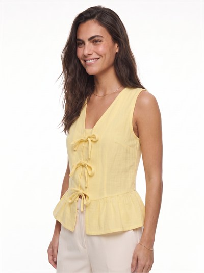 Sarı Fiyonk Detaylı Peplum Bluz