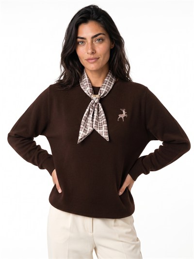 Kahverengi Fularlı Ceylan Nakışlı Sweatshirt