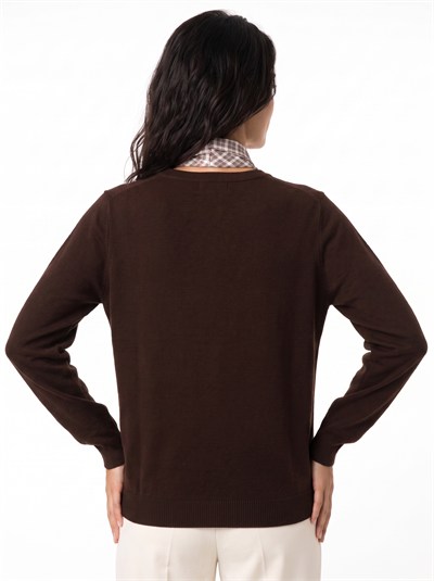 Kahverengi Fularlı Ceylan Nakışlı Sweatshirt