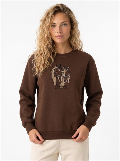 Kahverengi Nakışlı Üç İplik Sweatshirt