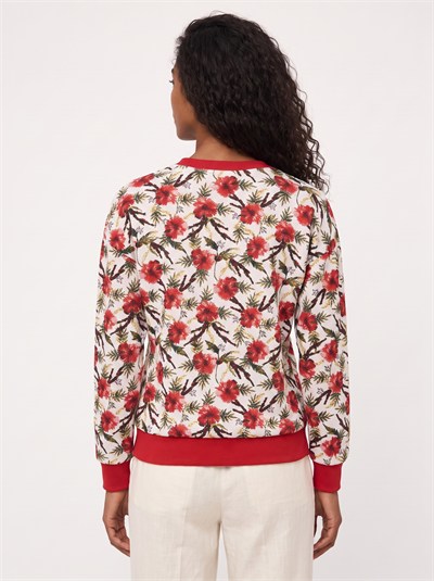 Kırmızı Çiçek Desenli Sweatshirt