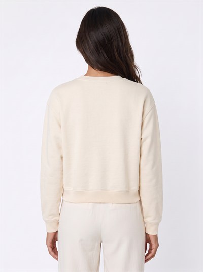 Krem Bisiklet Yaka Sweatshirt
