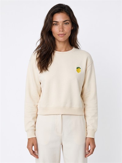 Krem Bisiklet Yaka Sweatshirt