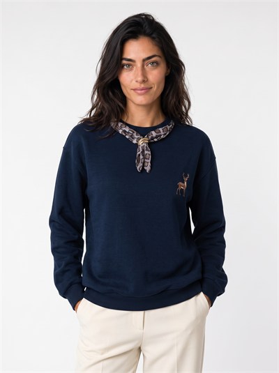 Lacivert Fularlı Ceylan Nakışlı Sweatshirt