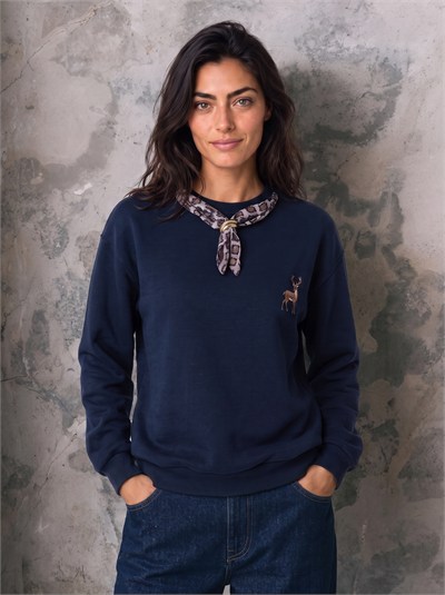 Lacivert Fularlı Ceylan Nakışlı Sweatshirt