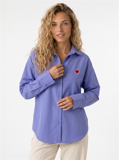Mor Kalp Nakışlı Oversize Gömlek