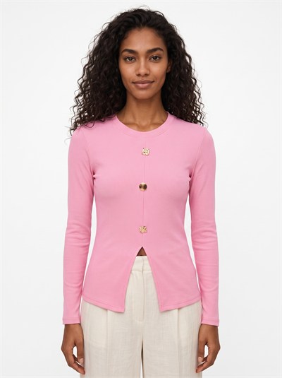 Pembe Gold Düğmeli Yırtmaçlı Bluz