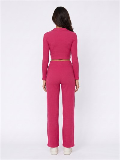 Pembe Polo Yaka Fitilli Takım