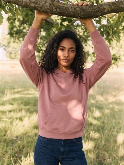 Pembe Şardonlu Kanguru Cepli Sweatshirt