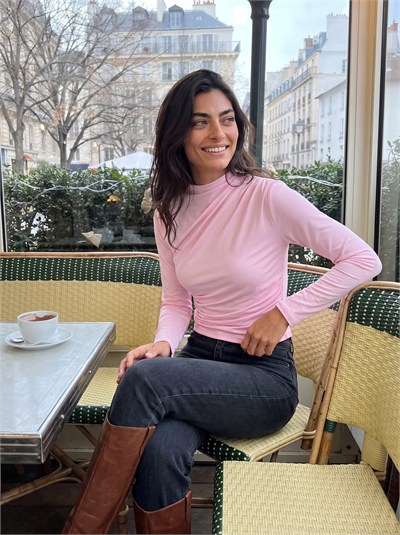Pembe Yanları Büzgülü Bluz