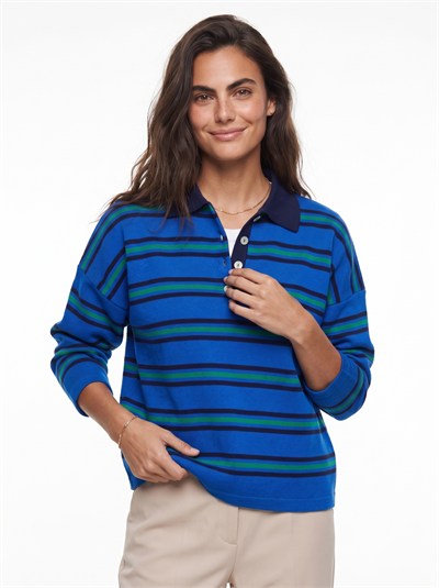 Saks Polo Yaka Çizgili Kazak