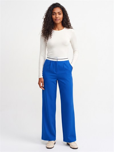 Saks Beli Şeritli Bol Pantolon