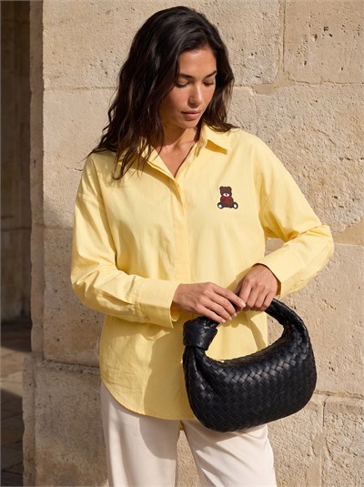 Sarı Ayıcık Nakışlı Oversize Gömlek