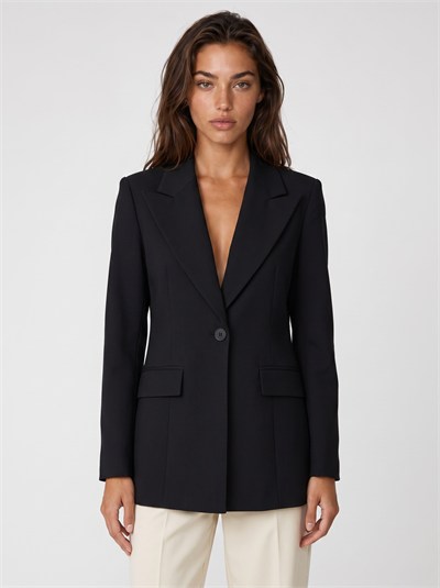 Siyah Astarlı Vatkalı Blazer Ceket