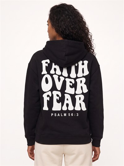 Siyah Baskılı Oversize Kapüşonlu Sweatshirt