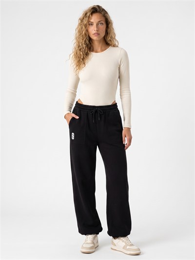 Siyah Beli Lastikli Eşofman Pantolon