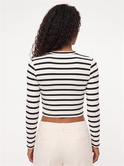 Siyah Çizgili Crop Bluz