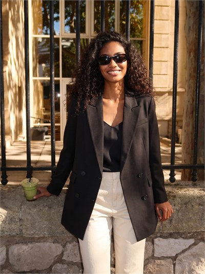 Siyah Kruvaze Yaka Blazer Ceket