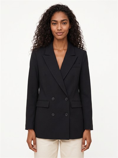 Siyah Kruvaze Yaka Blazer Ceket