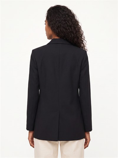 Siyah Kruvaze Yaka Blazer Ceket