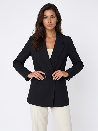 Siyah Kruvaze Yaka Blazer Ceket