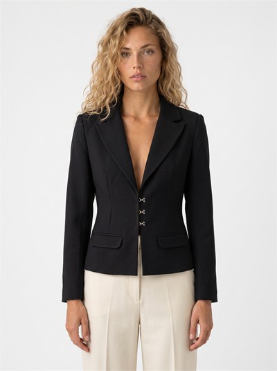 Siyah Metal Kopça Blazer Ceket