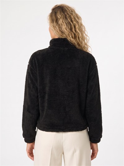 Siyah Nakışlı Welsoft Fermuarlı Sweatshirt