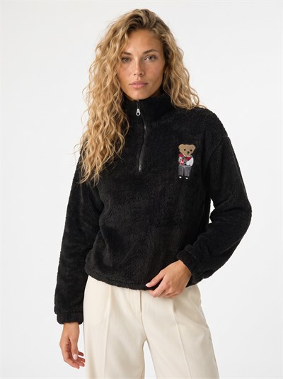 Siyah Nakışlı Welsoft Fermuarlı Sweatshirt