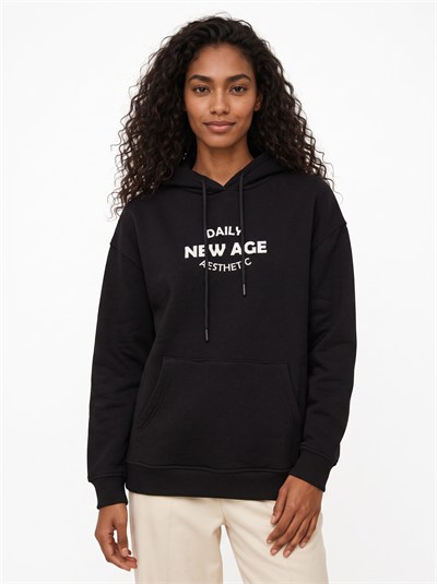Siyah Oversize Kapüşonlu Sweatshirt