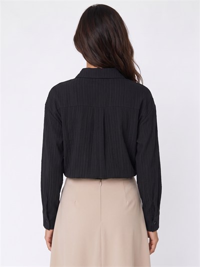 Siyah Oversize Müslin Basic Gömlek