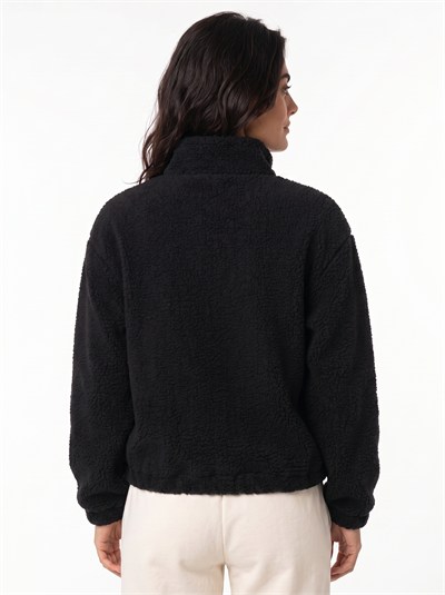 Siyah Yarım Fermuarlı Sweatshirt