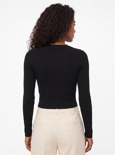 Siyah Yıldız Nakışlı Crop Bluz