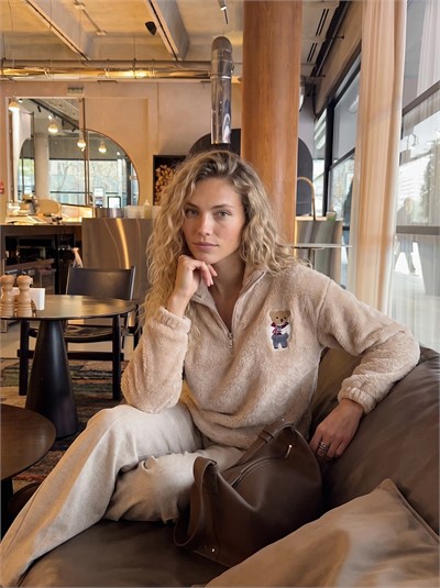 Vizon Nakışlı Welsoft Fermuarlı Sweatshirt