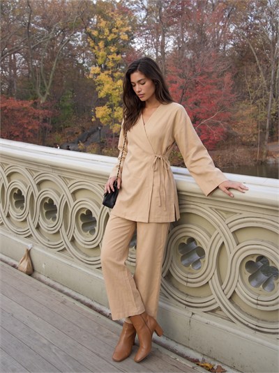 Vizon Yandan Bağlamalı Kimono Takım