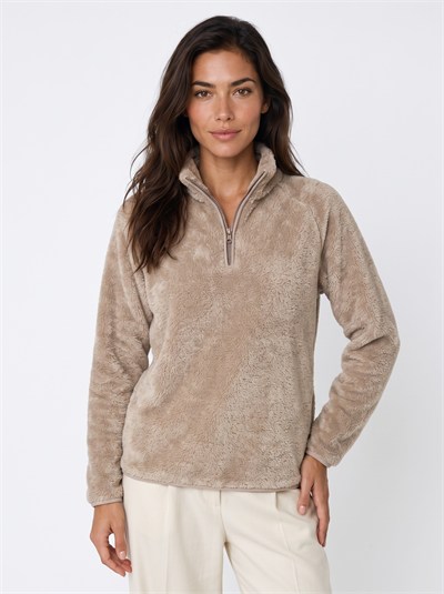Vizon Yarım Fermuarlı Peluş Sweatshirt