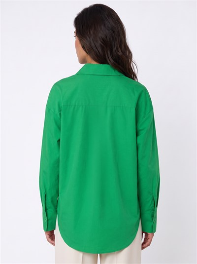 Yeşil Ayıcık Nakışlı Oversize Gömlek
