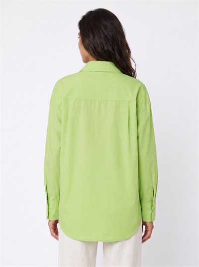 Yeşil Ayıcık Nakışlı Oversize Gömlek