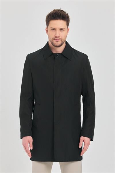 Erkek Siyah Klasik Yaka Standart Fit Trençkot