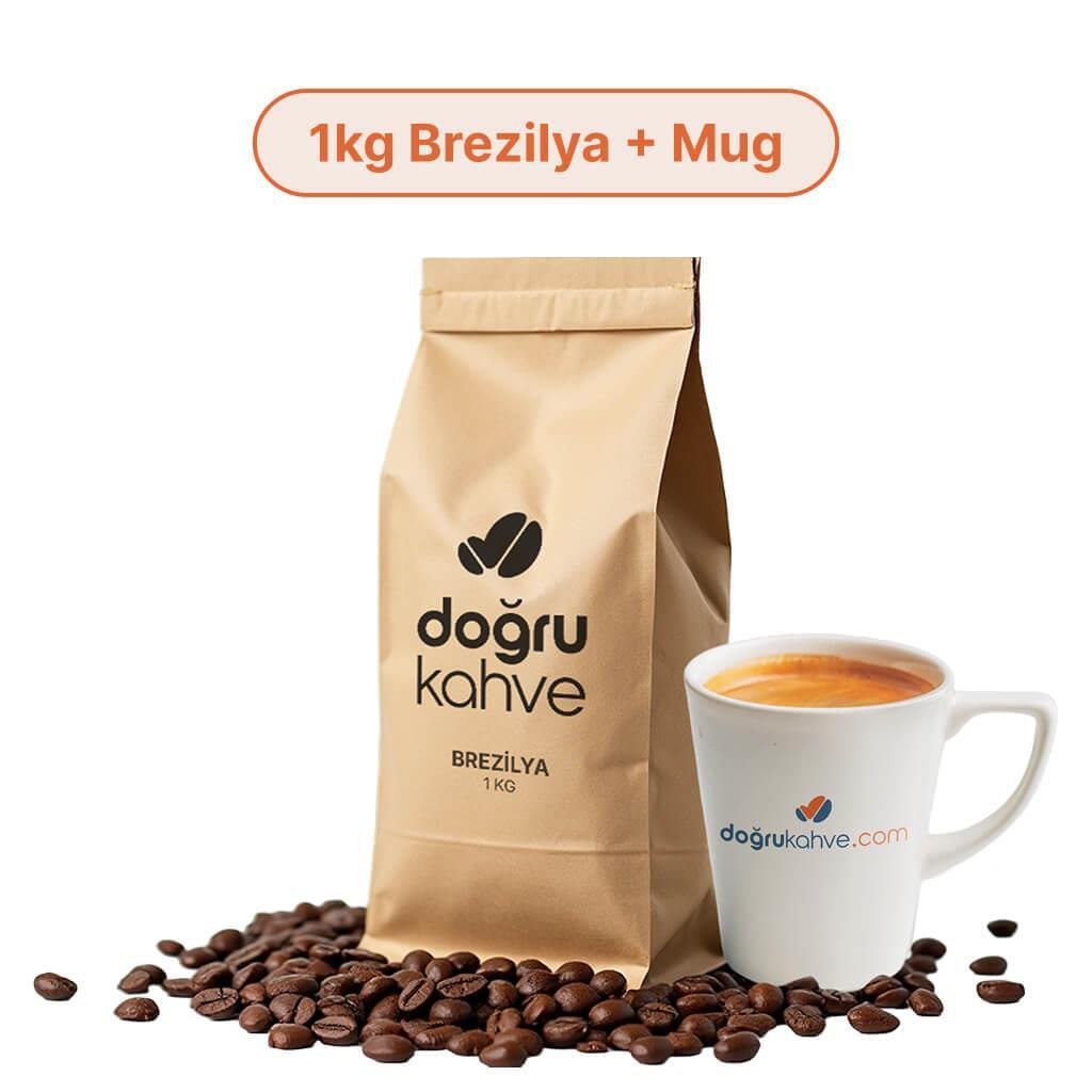 1 Kg Brezilya Filtre Kahve + Baskılı Porselen Mug 220 ml