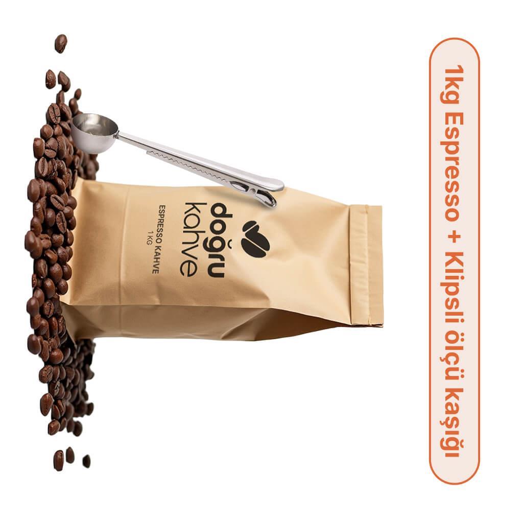 1 Kg Espresso Kahve + Klipsli Ölçü Kaşığı