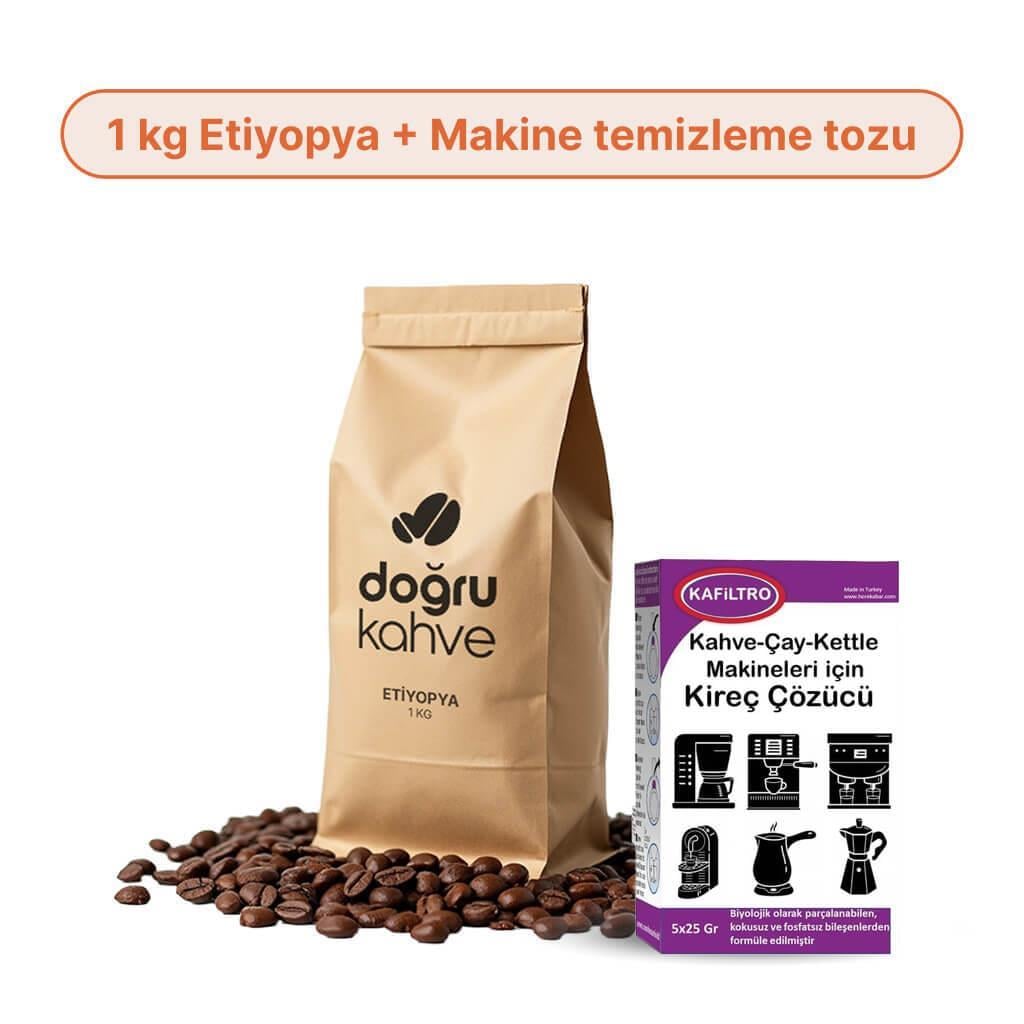 1 Kg Etiyopya Filtre Kahve + Kafiltro Ev Tipi Kahve Makineleri Kireç Temizleyicisi