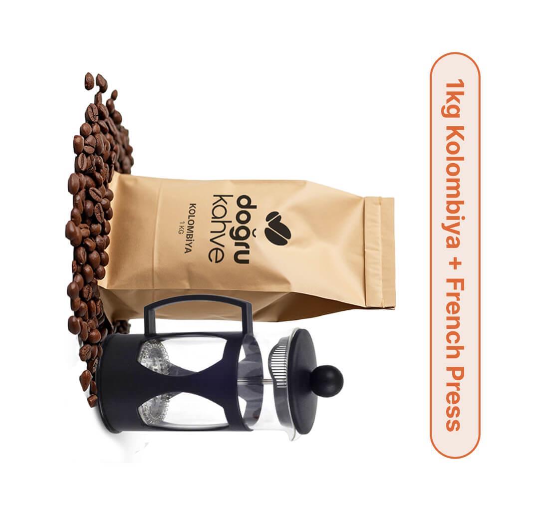 1 Kg Kolombiya Filtre Kahve + French Press
