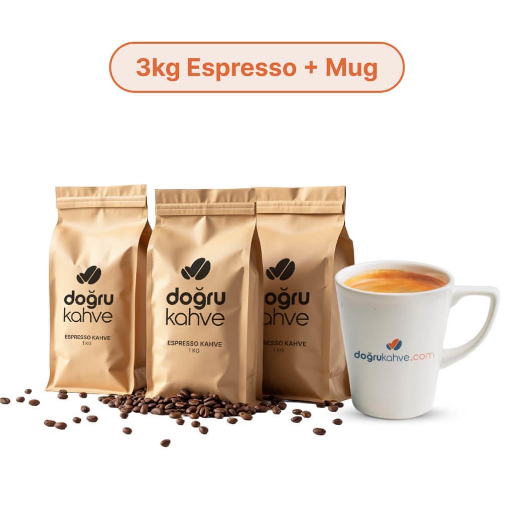 3 Kg Espresso Kahve + Baskılı Porselen Mug 220 ml