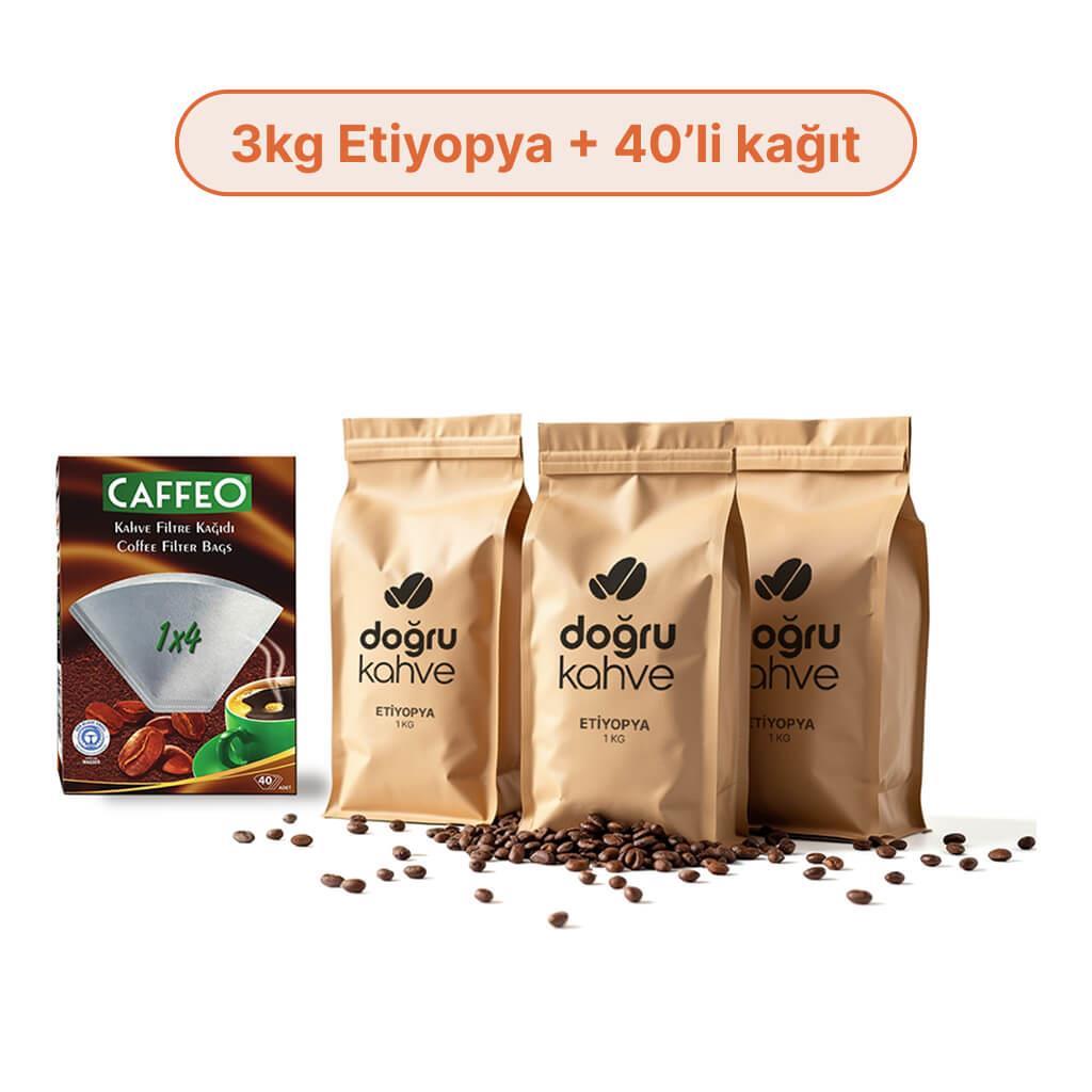 3 Kg Etiyopya Filtre Kahve + 40'lı Caffeo Filtre Kağıdı