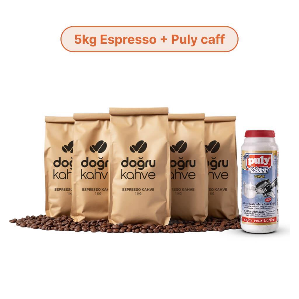 5 Kg Espresso Kahve + Puly Caff Kahve Makinesi Temizleme Tozu 900 gr