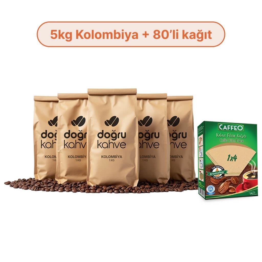 5 Kg Kolombiya Filtre Kahve + 80'li Caffeo Filtre Kağıdı